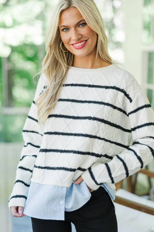 Open Your Eyes Ivory Striped SweaterRecycled Fabric Knit Tops