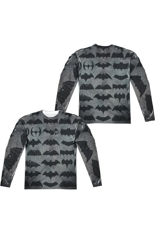 Batman 75 Symbols (Front/Back Print) Long Sleeve Adult Poly Crew Tee / T-Shirt