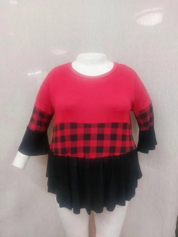 Flannel ShirtsPSFU Red Plaid Black Colorblock Shirt Top