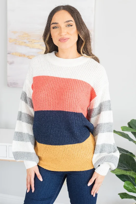 Thought Of You Coral Multi Colorblock SweaterFestival Knit Tops