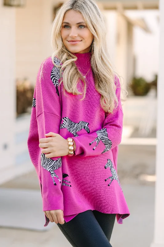 Quick Decision Fuchsia Pink Zebra SweaterStriped Knit Tops