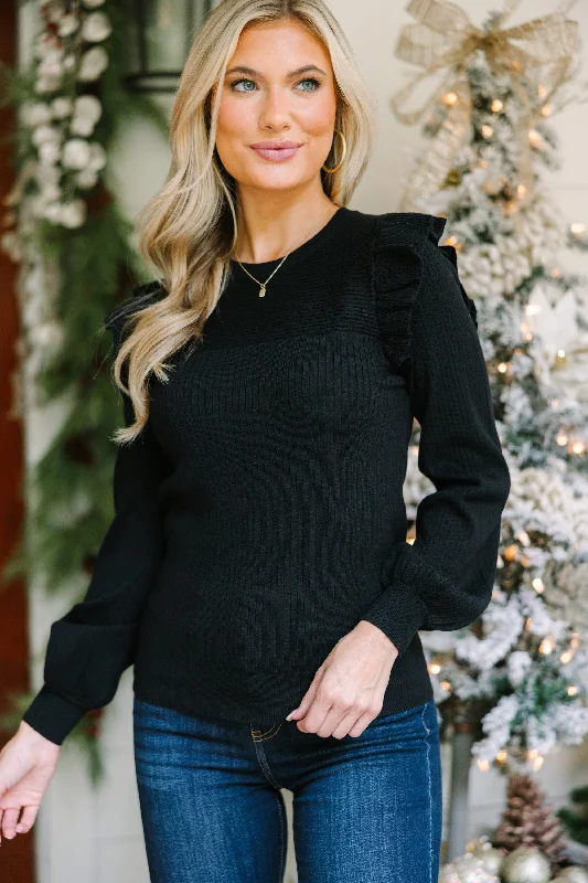 Reach Out Black Ruffled SweaterPlush Knit Tops