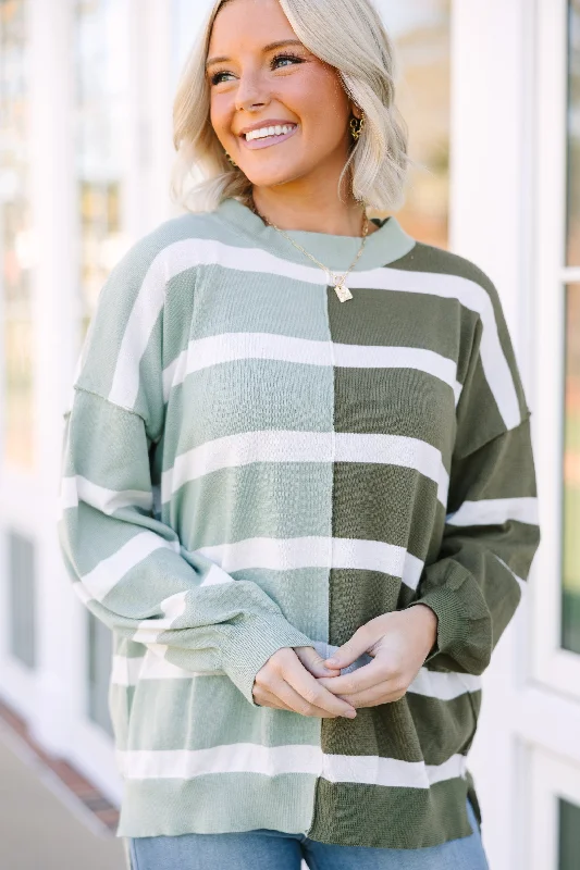 Easy To See Sage & Olive Striped SweaterWinter Knit Tops