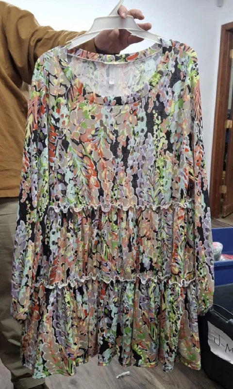 Rayon ShirtsAbstract Floral Gorgeous Colors Tiered Shirt Top Tunic