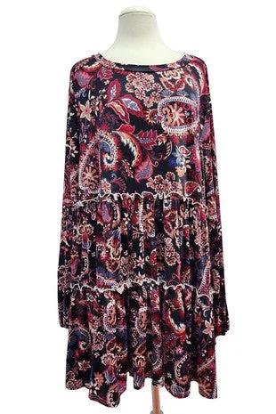 Quick-Dry ShirtsBlack Burgundy Paisley Tiered Shirt Top Tunic