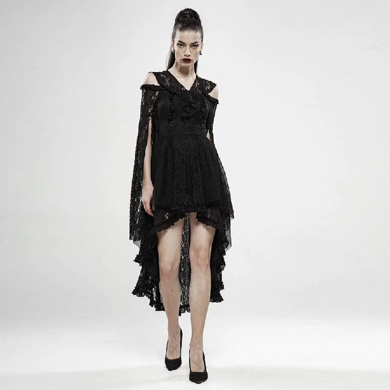 Studded SweatshirtsWomen's Goth Witch Lace Irregular Dresses With Hooded