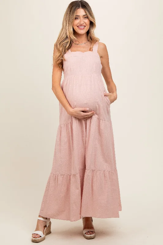 Sequin DressLight Pink Tiered Maternity Maxi Dress