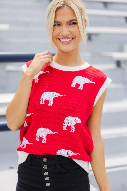 Pack A Punch Red Sequin Elephant Sleeveless SweaterSilk Knit Tops