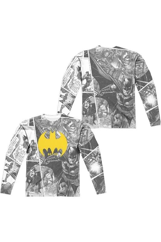 Batman Collage (Front/Back Print) Long Sleeve Adult Poly Crew Tee / T-Shirt