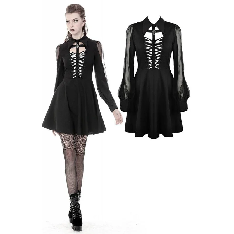 Women's Gothic Long Sleeved Coffin&Cross Front Dresses