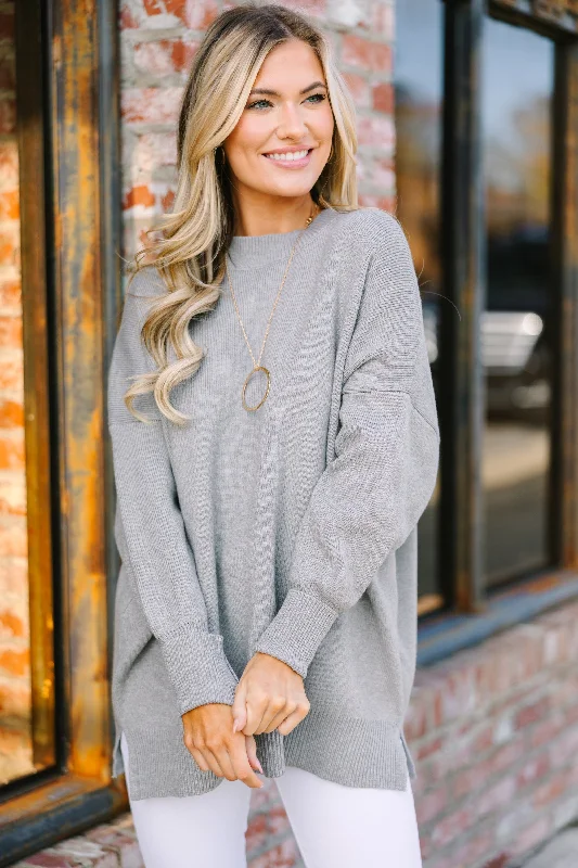 Perfectly You Gray Mock Neck SweaterCrewneck Knit Tops