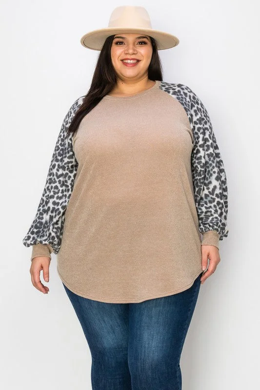 Limited Edition ShirtsBeige Shirt Top w Leopard Bubble Sleeves