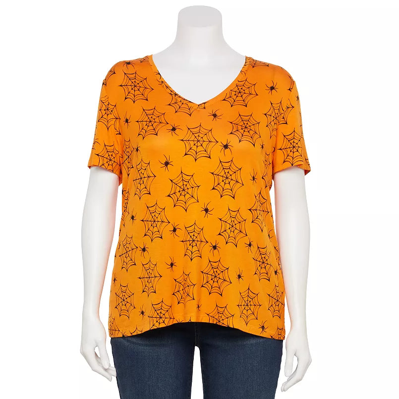 Work ShirtsOrange Black Spiderweb Spider Shirt Top