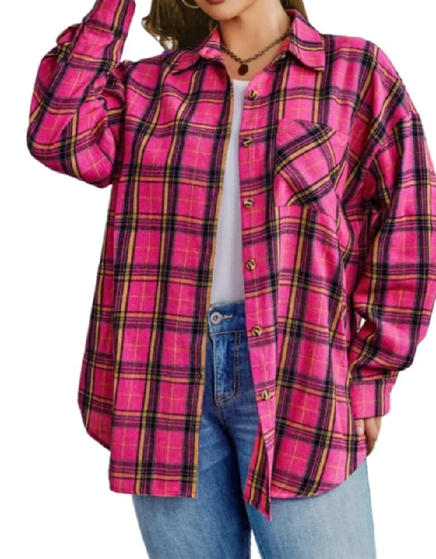 Collaborative ShirtsPink Plaid Button Up Down Shirt Top