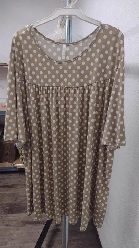 Logo ShirtsBeige Polka Dot Shirred Shirt Top