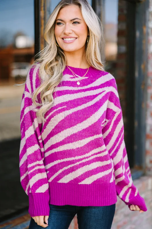 Stand For Love Magenta Purple Zebra SweaterGlitter Knit Tops