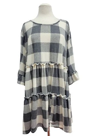 Lace-Up ShirtsIvory Gray Plaid Tiered Shirt Top