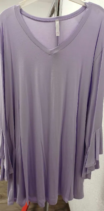 Beaded ShirtsSolid Purple Shirt Top V Neck Ruffle Sleeves