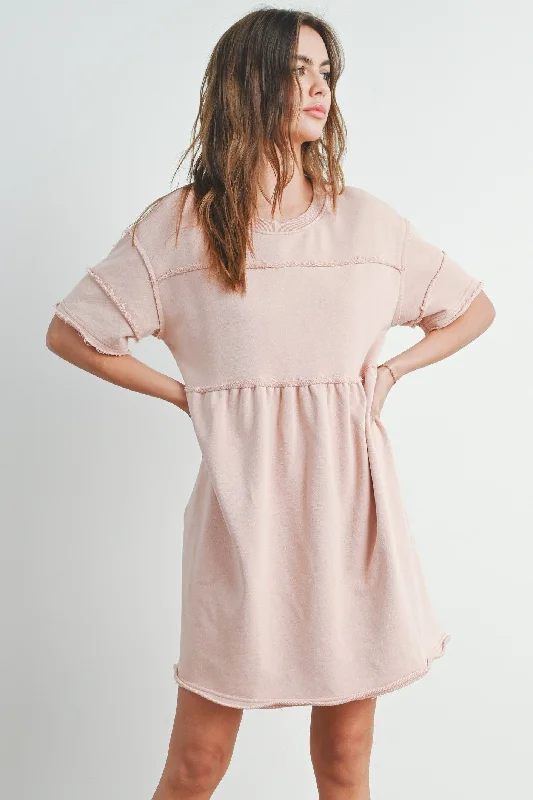 Sweater DressMauve Washed French Terry Short Sleeve Dress