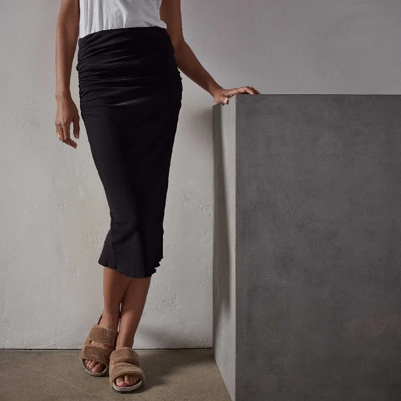 Recycled Brushed Jersey High Waisted Pencil Skirt - BlackRuffled Skirt