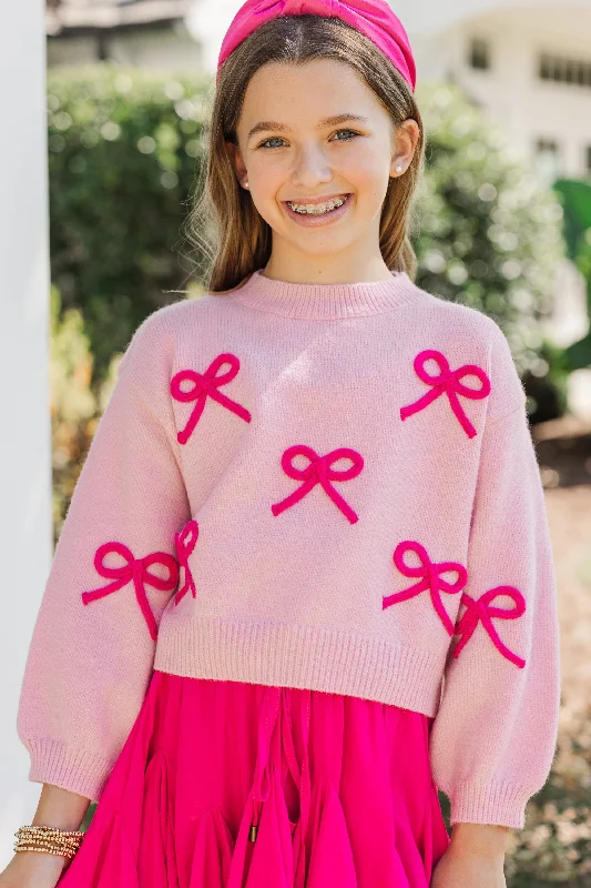 Girls: Feeling Just Fine Pink Bow SweaterStreetwear Knit Tops