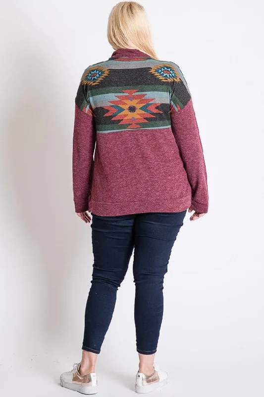 High-Fashion ShirtsBurgundy Aztec 1/4 Zip Shirt Top