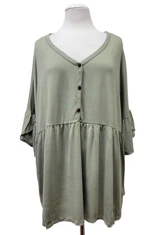 Collaborative ShirtsSolid Green 3 Button Shirt Top