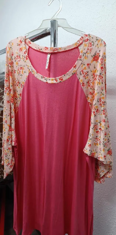 Sheer ShirtsPSFU Pink Shirt Top w Cute Floral Sleeves