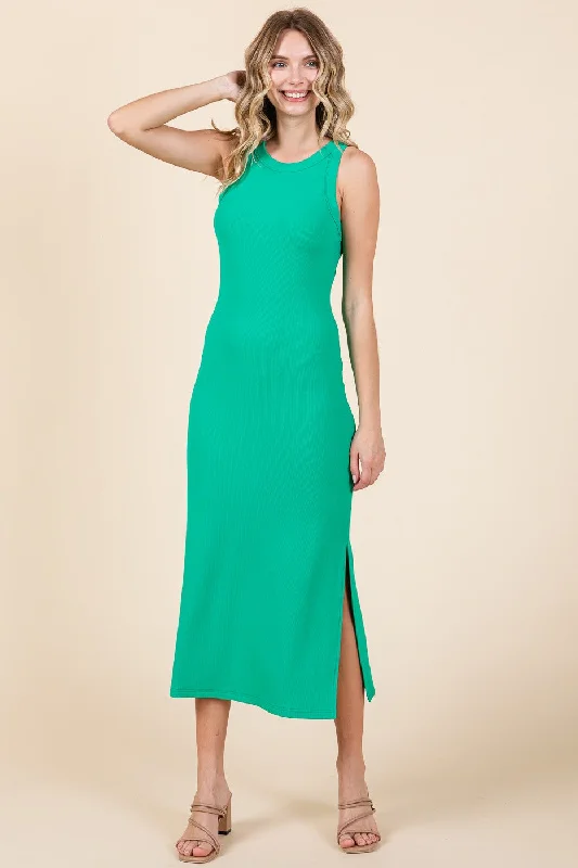 Mini DressGreen Ribbed Side Slit Tank Dress