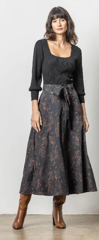 Lilla P - Long Belted Skirt - Onyx/JavaRetro Skirt