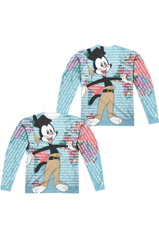 Animaniacs Yakko World (Front/Back Print) Long Sleeve Adult Poly Crew Tee / T-Shirt