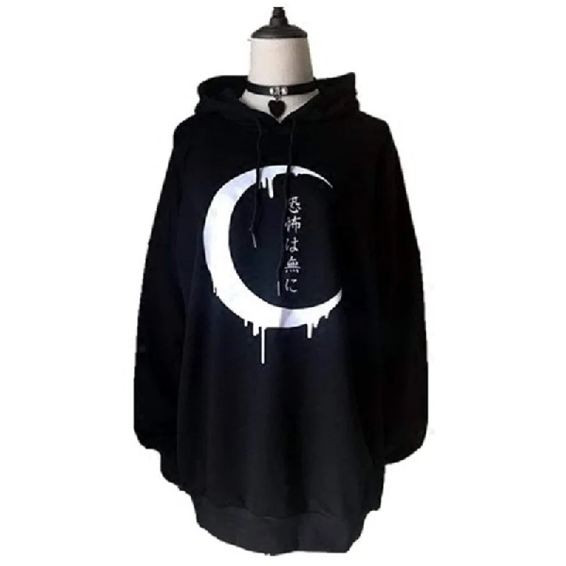 Zip-Up HoodiesWomen's Gothic Japanese Printed Casual Hoodies Black