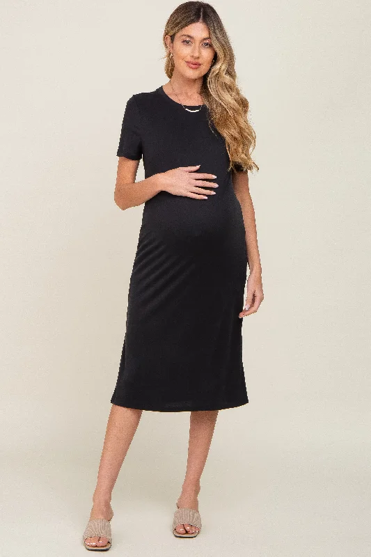 Plaid DressBlack Midi T-Shirt Maternity Dress