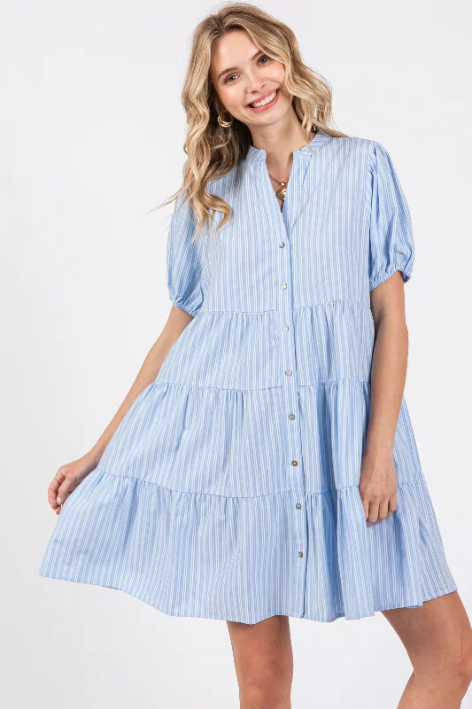 Striped DressBlue Striped Button Down Tiered Dress