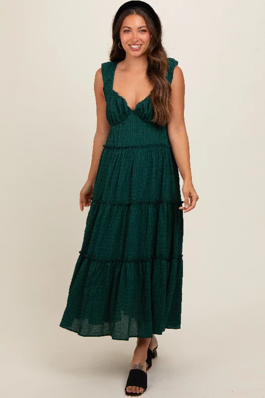 Gypsy DressForest Green Textured Tiered Maternity Midi Dress