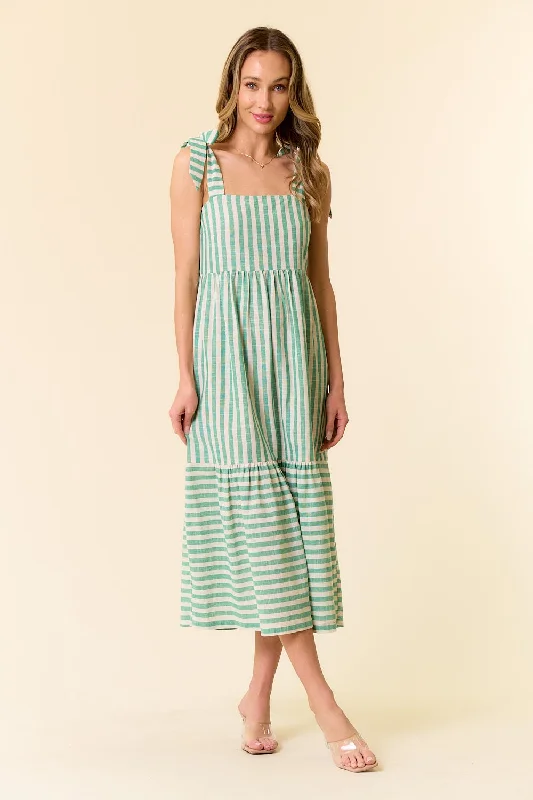 Insulated DressJade Striped Shoulder Tie Midi Dress