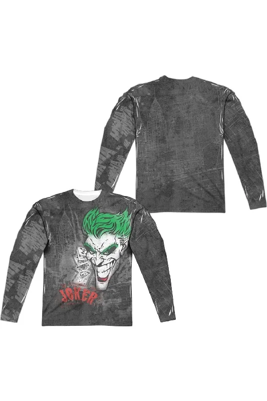 Batman Joker Sprays The City (Front/Back Print) Long Sleeve Adult Poly Crew Tee / T-Shirt