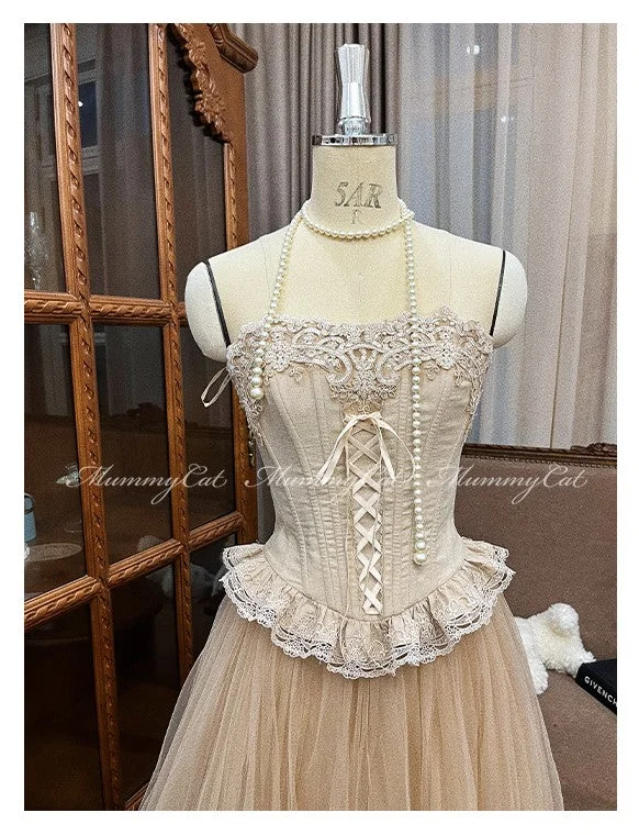 [Mummy Cat] My Ballerina Angel Embroidery Lace Corset and Fairy-like Tulle SkirtWind Skirt