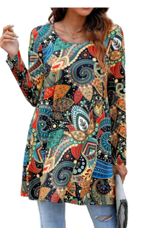 Retro ShirtsTeal Paisley Shirt Top Tunic