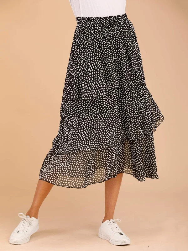 Polka Dot Tiered Layered Ruffle Hem SkirtHigh-waisted Skirt