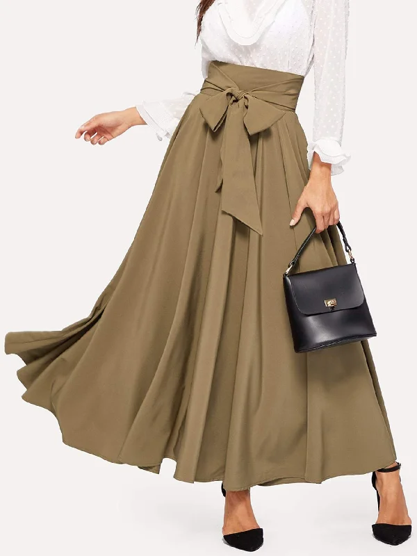 Bow Tie Wide Waistband Maxi SkirtRomper Skirt