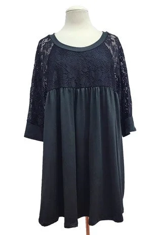 Cultural ShirtsPSFU Black Lace Upper and Sleeve Shirt Top