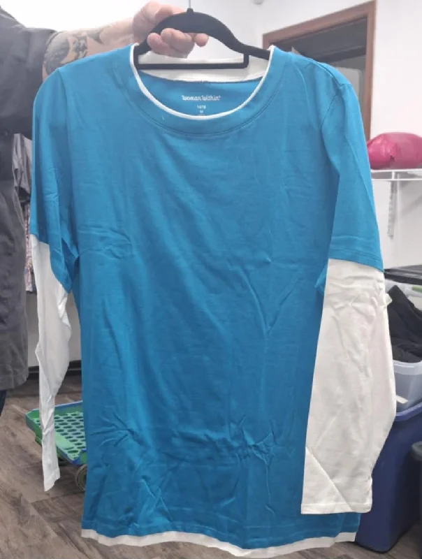 Yoga ShirtsTeal Blue Shirt Top with White Sleeves