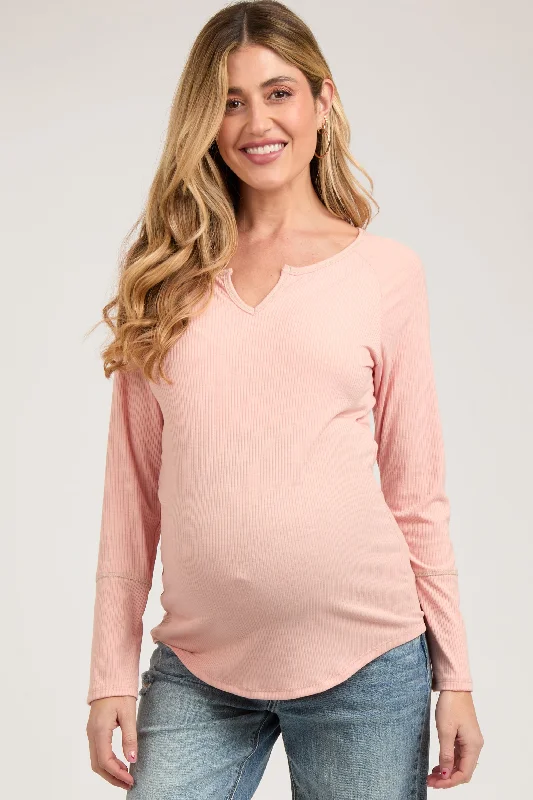 Mauve V-Neck Maternity Long Sleeve Shirt