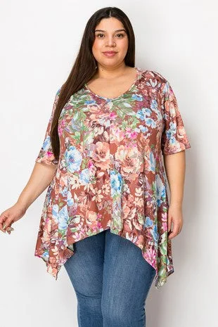 Organic Cotton ShirtsBrown Floral Sharkbite Shirt Top