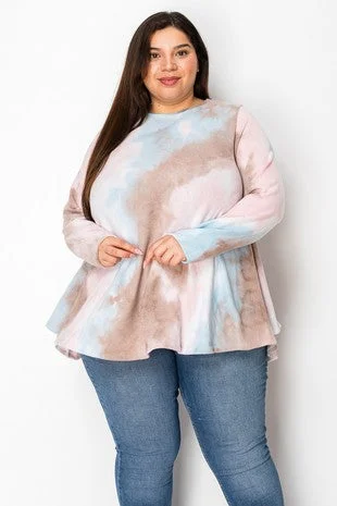 UV-Protection ShirtsPink Brown Blue Tie Dye Shirt Top