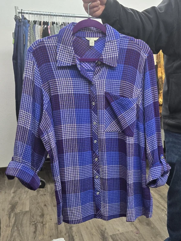 Relaxed Fit ShirtsPurple Blue Plaid Shirt Top