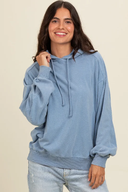 Windbreaker SweatshirtsBlue Vintage Wash Oversized Drawstring Hoodie