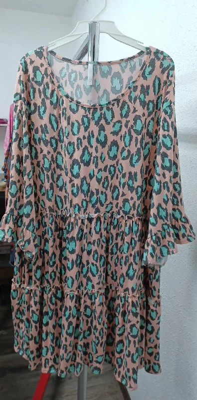 Dress ShirtsPink Turquoise Leopard Tiered Shirt Top Tunic