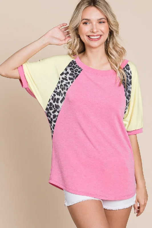 Longline ShirtsPink Yellow Leopard Shirt Top